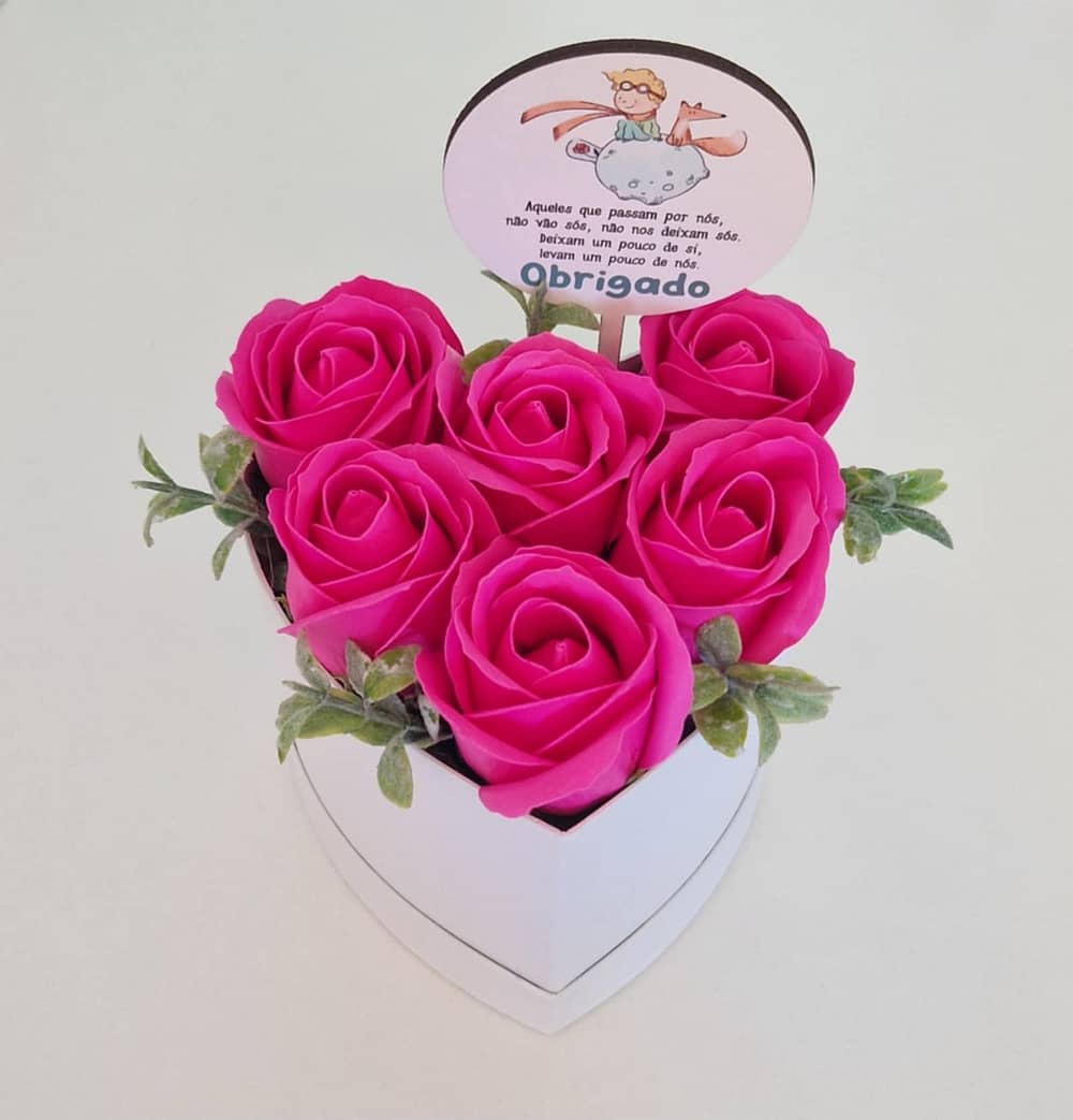 Caixa Coração Rosas - Obrigado