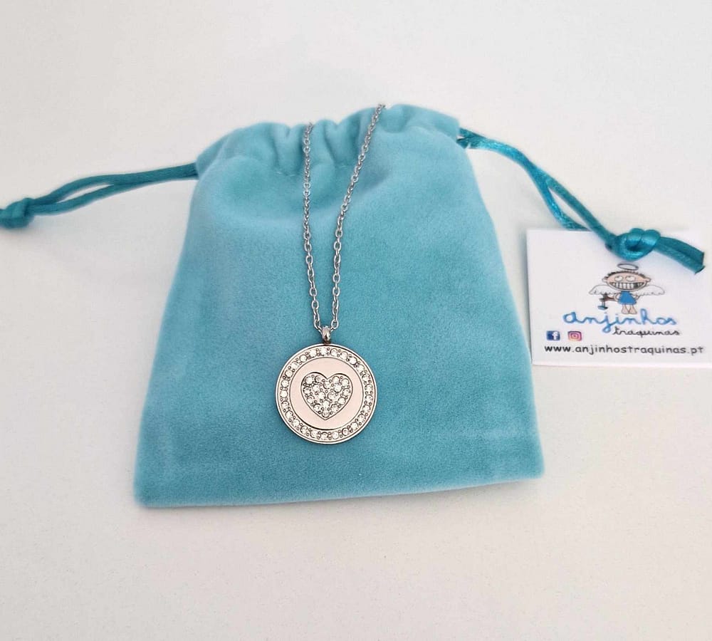 Colar aço coração strass