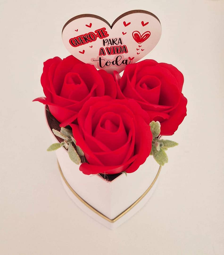 Caixa Coração Rosas Sabão - Quero-te para a vida toda